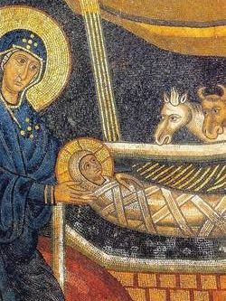 Grecia, Osiòs Loukàs, Natività di Cristo, dettaglio, mosaico, fine X sec