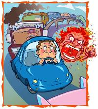 Vignetta sulla rabbia di un automobilista bloccato nel traffico