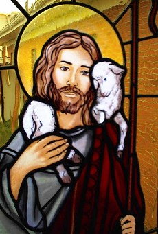 Vetrata artistica raffigurante Gesù buon pastore