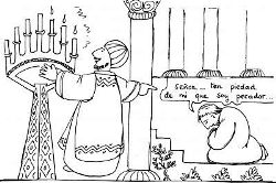 Vignetta del fariseo e del pubblicano al tempio